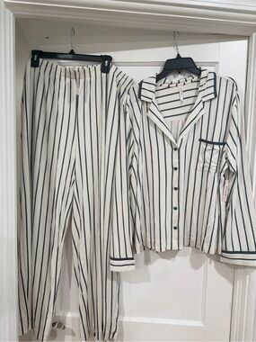 Soma Cream and Black Striped Button-Up Pajama Set